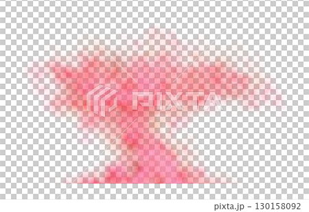 Dense red smoke explosion on transparent background with black edges, resembling a dramatic mushroom cloud formation Dense red smoke explosion on transparent background with black edges, resembling a dramatic mushroom cloud formation 130158092
