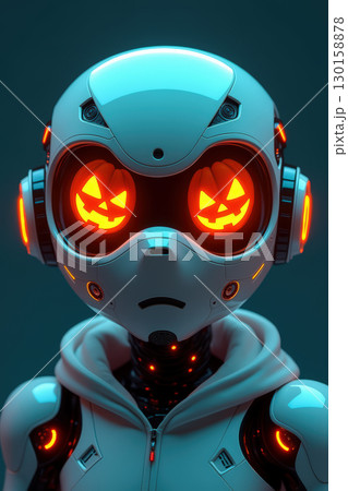 Futuristic robot with jack-o-lantern eyes 130158878