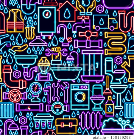Plumbing Seamless Neon Pattern 130159298