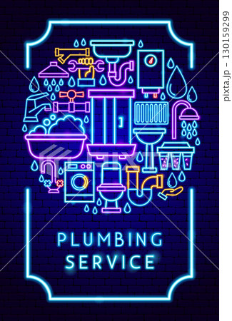 Plumbing Service Neon Poster 130159299