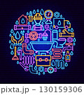 Plumber Neon Icons Circle Concept 130159306