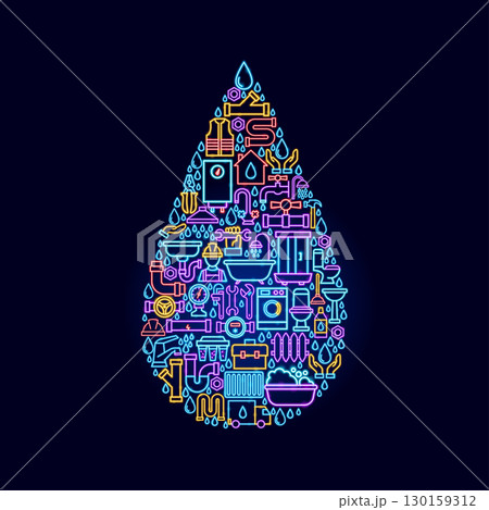 Plumbing Water Drop Neon Concept 130159312