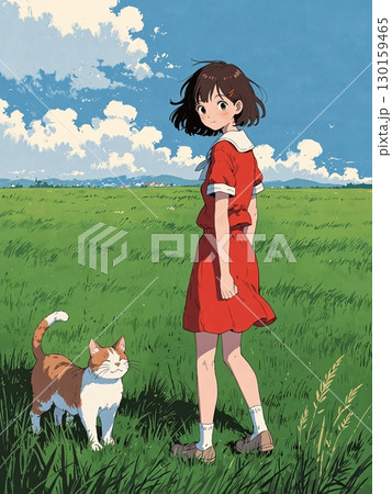 猫と遊ぶ女の子 猫と遊ぶ女の子 130159465