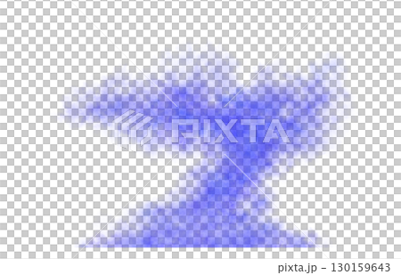 Dense blue smoke explosion on transparent background with dark edges, forming a surreal and dramatic mushroom cloud visual effect 130159643