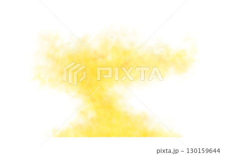 Dense yellow smoke explosion on transparent background with black edges, resembling a bright and dramatic mushroom cloud shape 130159644