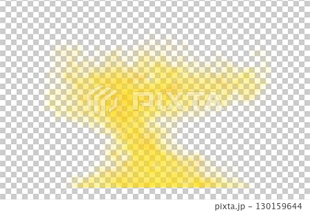 Dense yellow smoke explosion on transparent background with black edges, resembling a bright and dramatic mushroom cloud shape 130159644