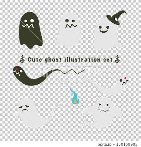 ハロウィンのお化けのイラストセット 130159905