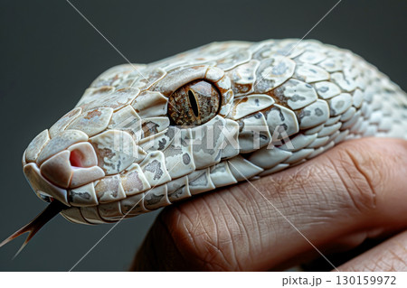 Close-up of snake head on hand Close-up of snake head on hand 130159972