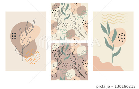 Set of Boho Abstract Posters and Seamless Pattern vector 130160215