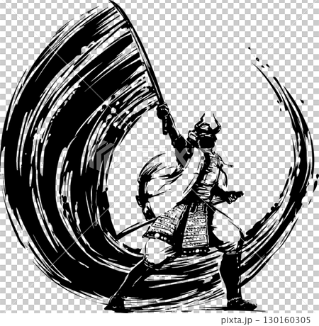 Ink painting illustration of a samurai swinging his sword Ink painting illustration of a samurai swinging his sword 130160305