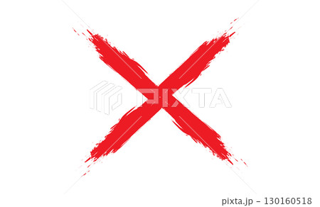 Hand Painted Red Brushstroke X Mark on White Background. 130160518