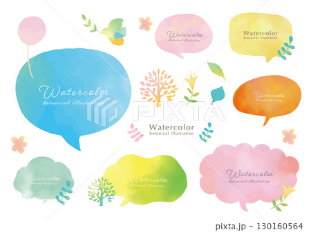 カラフルな春の水彩吹き出しセット 130160564