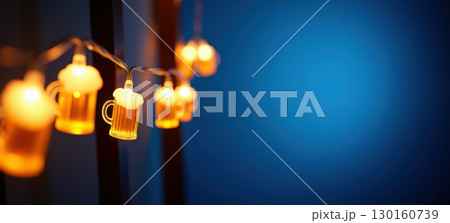 Beer mug string lights glowing indoors 130160739
