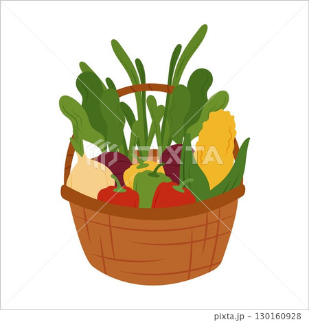 Simple flat vegetables in basket 130160928