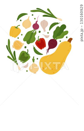 Oval composition of simple flat vegetables 130160929