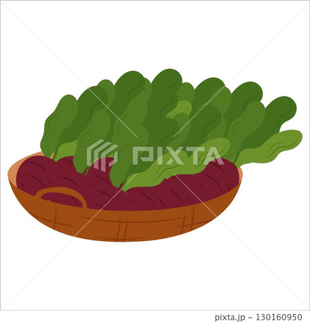 Simple flat vegetables in basket 130160950