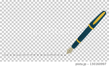 Dark navy fountain pen and freehand dashed lines, watercolor-style hand-drawn illustration 130160997