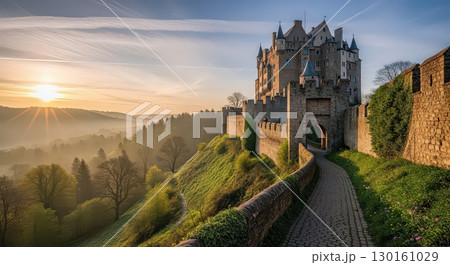 Medieval Castle at Sunrise- Ai Generated- Ai Generated 130161029