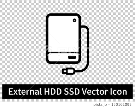 外付けHDD(SSD)のシンプルアイコン、ベクター、白背景 130161095