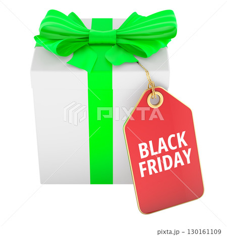 Black Friday concept with gift box and tag. 3D rendering 130161109