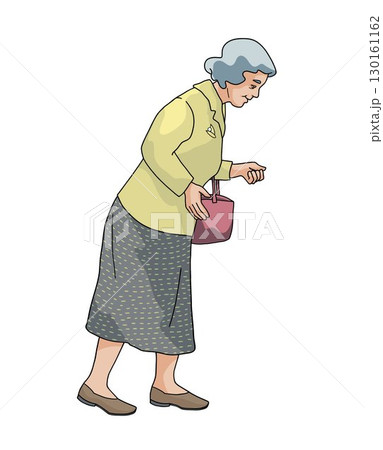 Senior women working with bag on white background hand-drawn vector illustration 130161162