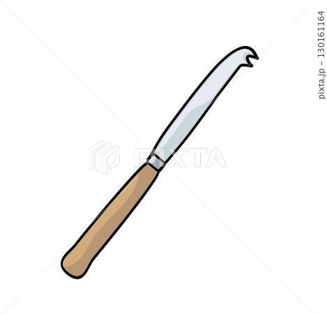 Cheese knife with wooden handle on white background hand-drawn vector illustration 130161164