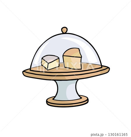 cheese pieces on serving stand under glass lid hand-drawn vector illustration 130161165