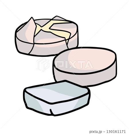 various round soft cheese on white background hand-drawn vector illustration 130161171