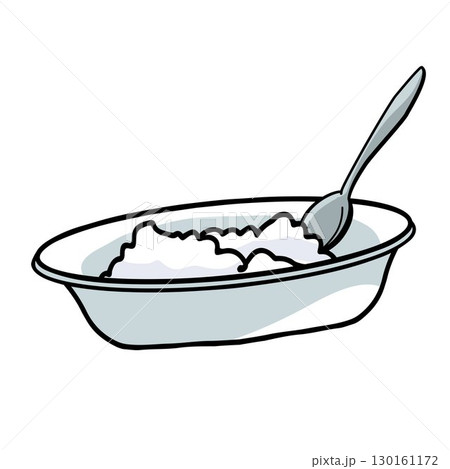 bowl of fresh cottage cheese on white background hand-drawn vector illustration 130161172