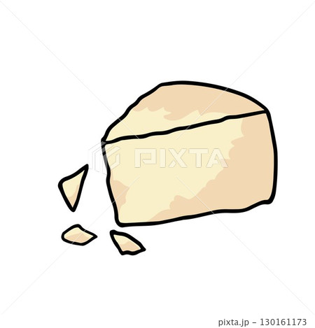 cut piece of Parmesan cheese on white background hand-drawn vector illustration 130161173