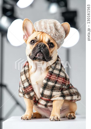 照明に囲まれてポーズを決めるフレンチブルドッグ 130161563