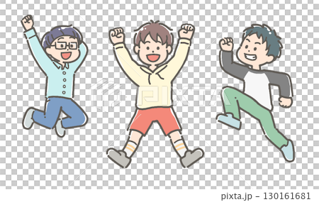 一組精力充沛的孩子跳躍的插圖 130161681