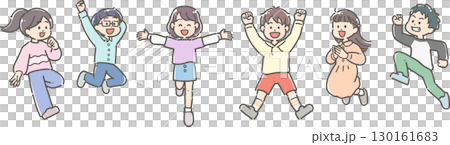 ジャンプする元気な子どもたちのイラストセット ジャンプする元気な子どもたちのイラストセット 130161683