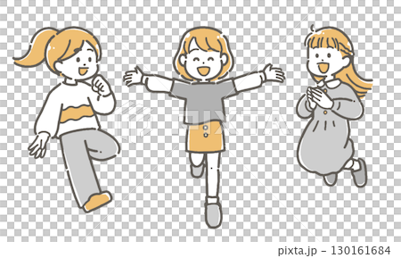 一組精力充沛的孩子跳躍的插圖 130161684