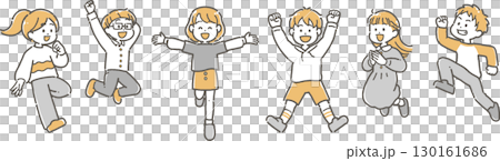 一組精力充沛的孩子跳躍的插圖 130161686