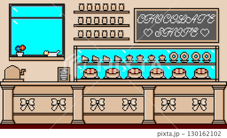 ドット絵背景 ホワイトチョコレートショップ（昼） 130162102