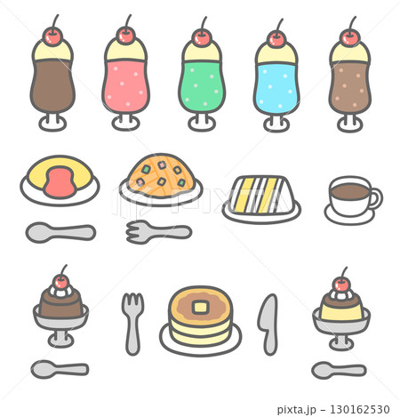 レトロな喫茶店のイラストセット レトロな喫茶店のイラストセット 130162530