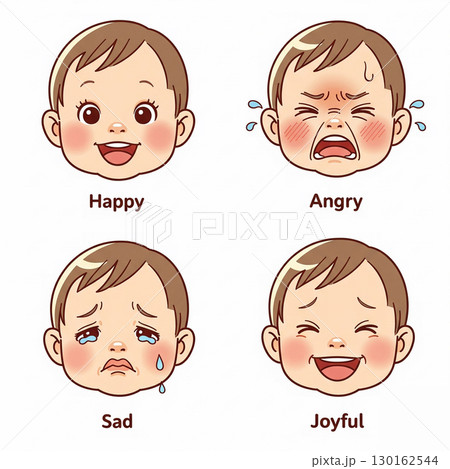 赤ちゃんの顔イラスト 喜怒哀楽  赤ちゃんの顔イラスト 喜怒哀楽  130162544