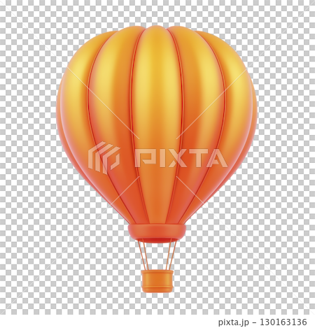 A vibrant orange hot air balloon illustration with smooth, glossy texture, showcasing classic design. balloon is depicted in simple, minimalistic style, emphasizing its bright color and shape 130163136
