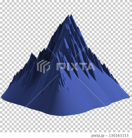 A stylized, blue 3D mountain with sharp peaks and smooth slopes, resembling digital or abstract representation. design is minimalistic and artistic, evoking sense of tranquility and modernity 130163153