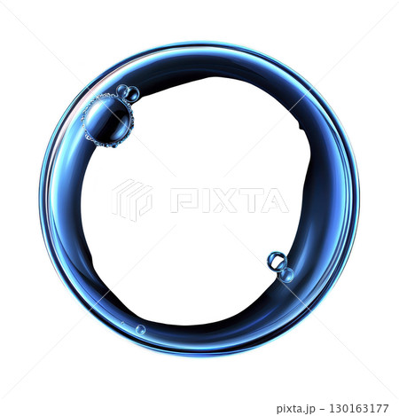 A single, transparent blue bubble with glossy surface and smaller bubbles attached, floating against transparency background. bubble reflective surface creates sense of depth and dimension 130163177