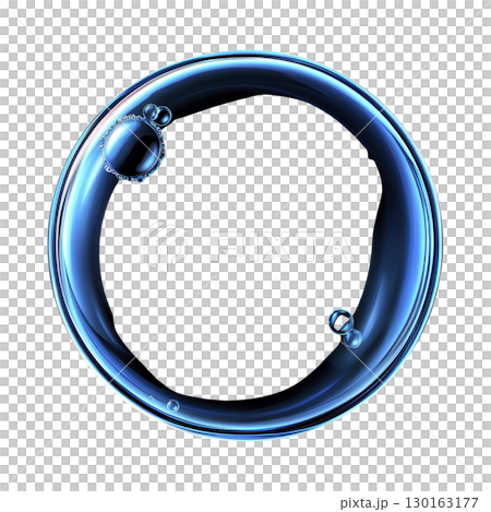 A single, transparent blue bubble with glossy surface and smaller bubbles attached, floating against transparency background. bubble reflective surface creates sense of depth and dimension 130163177