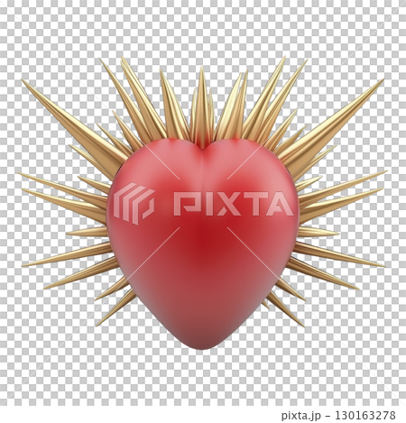 A red heart with golden spikes radiates bold and striking design, symbolizing love and protection. contrast between soft heart and sharp spikes creates dynamic visual impact 130163278