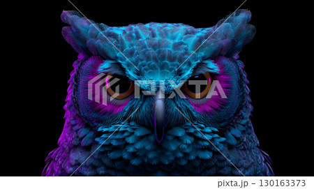 梟の眼差しを強調したネオンの近接図 130163373