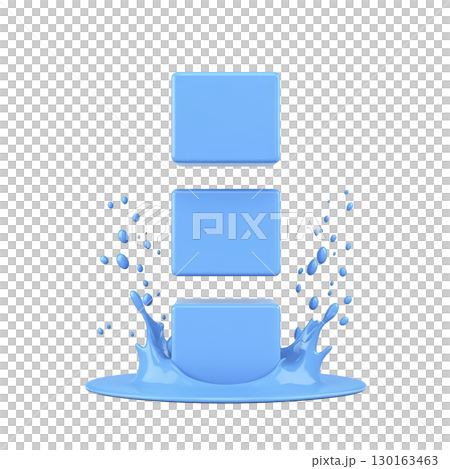 A Three blue cubes are stacked vertically, with bottom cube creating splash effect as if landing in liquid. image conveys sense of motion and fluidity 130163463