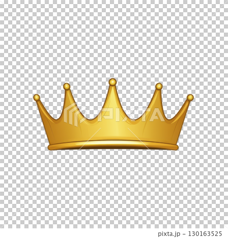 A golden crown with five pointed tips, symbolizing royalty and power, is depicted against plain background. crown shiny surface and elegant design convey sense of luxury and prestige 130163525