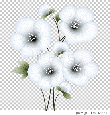 A Delicate white flowers with subtle green leaves create serene and elegant floral arrangement, perfect for adding touch of nature beauty to any setting A Delicate white flowers with subtle green leaves create serene and elegant floral arrangement, perfect for adding touch of nature beauty to any setting 130163534