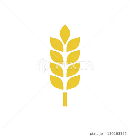 Stylized yellow wheat icon with black outline, symbolizing agriculture and harvest. simple design features vertical arrangement of leaves, conveying growth and abundance Stylized yellow wheat icon with black outline, symbolizing agriculture and harvest. simple design features vertical arrangement of leaves, conveying growth and abundance 130163535
