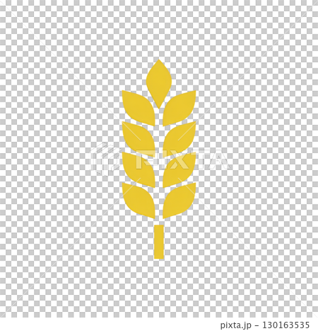 Stylized yellow wheat icon with black outline, symbolizing agriculture and harvest. simple design features vertical arrangement of leaves, conveying growth and abundance Stylized yellow wheat icon with black outline, symbolizing agriculture and harvest. simple design features vertical arrangement of leaves, conveying growth and abundance 130163535