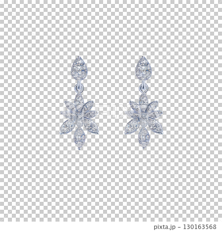 An Elegant silver earrings with floral design, featuring sparkling gemstones arranged in flower shape, perfect for adding touch of sophistication to any outfit 130163568
